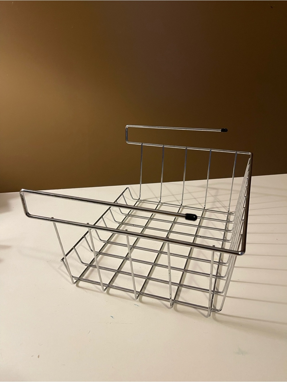 Silver Chrome Metal Wire Under-Shelf Hanging Basket Organizer (14" W x 13" D)